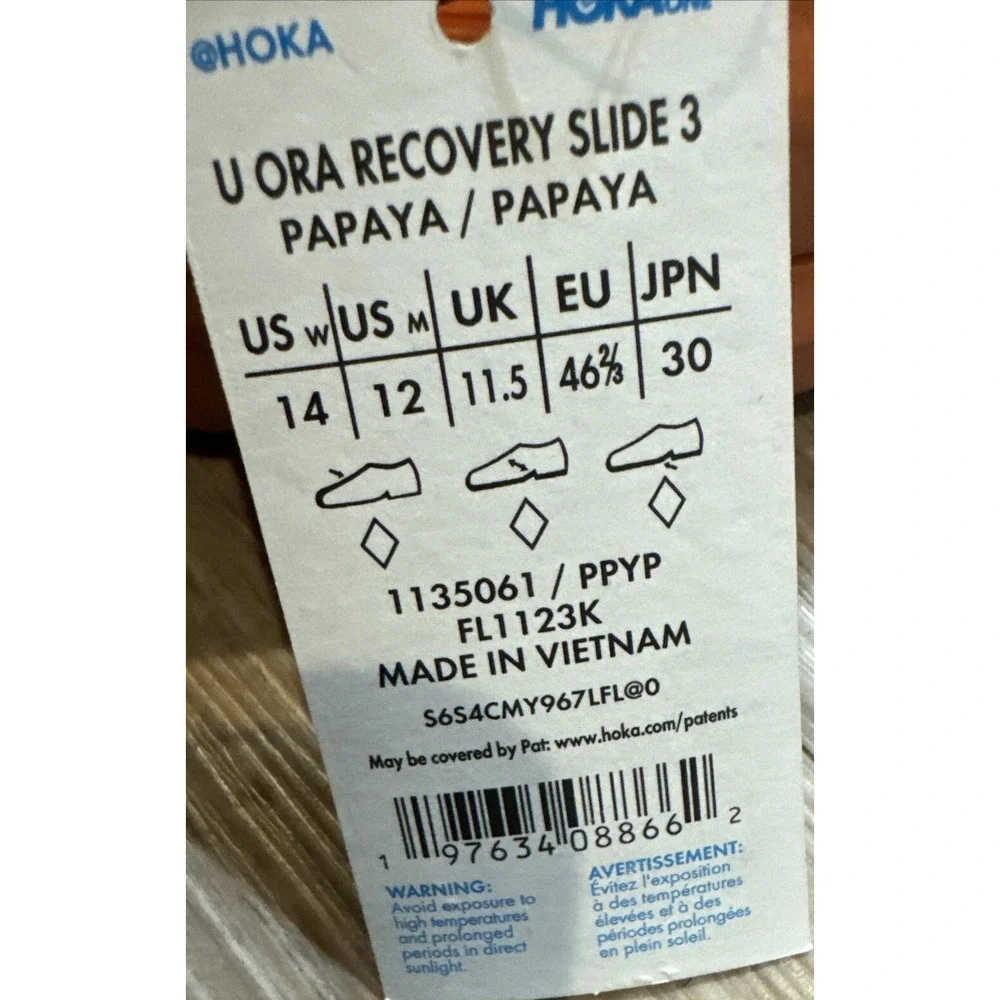 Hoka Ora Recovery Papaya Slip-On Slide Sandal‎ Women's Sz 14, Men's Sz 12 New